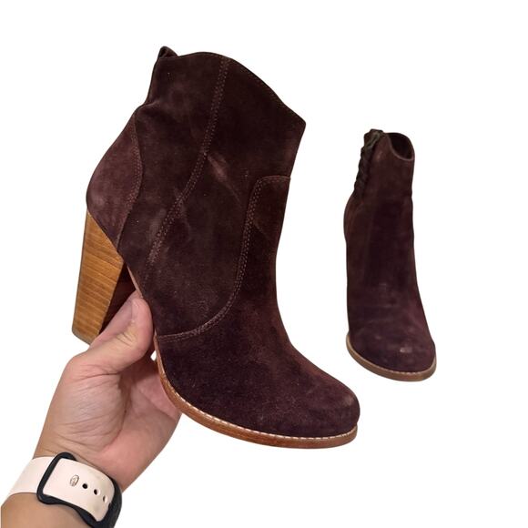 Joie Maroon Suede Zip Heeled Ankle Boots Size 38 US 8 Stacked Heel Western Chic - Picture 8 of 8